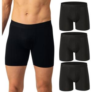 Alpine Swiss Mens Boxer Briefs 3 Pack Underwear Breathable Cotton Modal Trunks(Black)