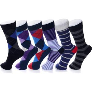 Alpine Swiss Mens Dress Socks 6 Pair Crew Sock Cotton Dress Socks for Men Solid Ribbed Argyle Pattern Multicolor Fun Designs(Bold Pack)