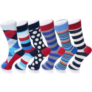 Alpine Swiss Mens Dress Socks 6 Pair Crew Sock Cotton Dress Socks for Men Solid Ribbed Argyle Pattern Multicolor Fun Designs(Bright Pack)