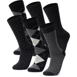 Alpine Swiss Mens Dress Socks 6 Pair Crew Sock Cotton Dress Socks for Men Solid Ribbed Argyle Pattern Multicolor Fun Designs(Business Pack)