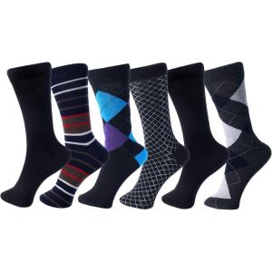 Alpine Swiss Mens Dress Socks 6 Pair Crew Sock Cotton Dress Socks for Men Solid Ribbed Argyle Pattern Multicolor Fun Designs(Casual Pack)