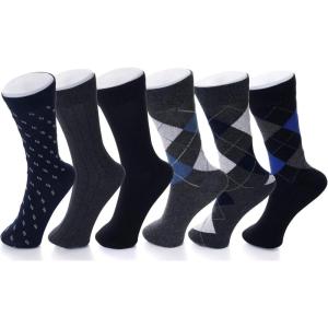 Alpine Swiss Mens Dress Socks 6 Pair Crew Sock Cotton Dress Socks for Men Solid Ribbed Argyle Pattern Multicolor Fun Designs(Multi Color)