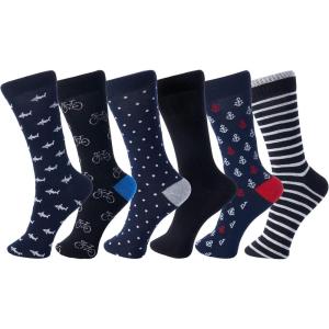 Alpine Swiss Mens Dress Socks 6 Pair Crew Sock Cotton Dress Socks for Men Solid Ribbed Argyle Pattern Multicolor Fun Designs(Nautical Pack)