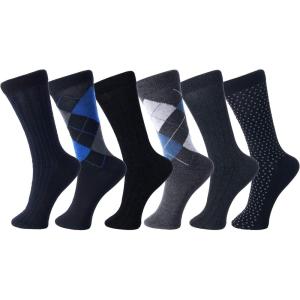 Alpine Swiss Mens Dress Socks 6 Pair Crew Sock Cotton Dress Socks for Men Solid Ribbed Argyle Pattern Multicolor Fun Designs(Office Pack)