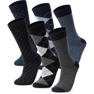 Alpine Swiss Mens Dress Socks 6 Pair Crew Sock Cotton Dress Socks for Men Solid Ribbed Argyle Pattern Multicolor Fun Designs(Work Pack)
