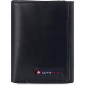 Alpine Swiss Men’s Leon RFID Trifold Pocket Wallet – Genuine Leather Wallet for Men, Slim Design with ID Window & Multiple Card Slots, Classic RFID Safe Pocket Wallet in gift box(Glossy Nappa Black)