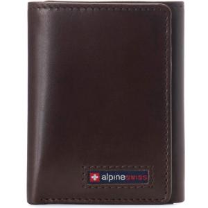 Alpine Swiss Men’s Leon RFID Trifold Pocket Wallet – Genuine Leather Wallet for Men, Slim Design with ID Window & Multiple Card Slots, Classic RFID Safe Pocket Wallet in gift box(Glossy Nappa Brown)