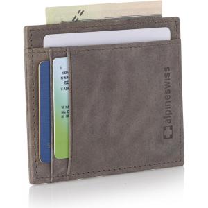 Alpine Swiss Mens RFID Wallet | Slim Minimalist Front Pocket ID Card Case | Genuine Leather | 4 Card Slots | RFID Blocking(Gray)