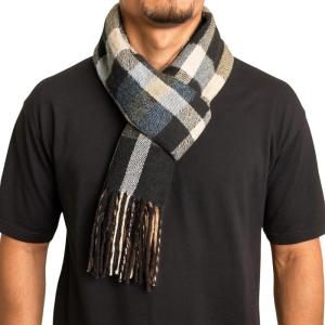 Alpine Swiss Mens Scarf Soft Knit Winter Scarves Plaid Striped or Solid Neck Covering Long Warm Stylish(Black Blue)