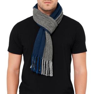Alpine Swiss Mens Scarf Soft Knit Winter Scarves Plaid Striped or Solid Neck Covering Long Warm Stylish(Black Blue Stripe)