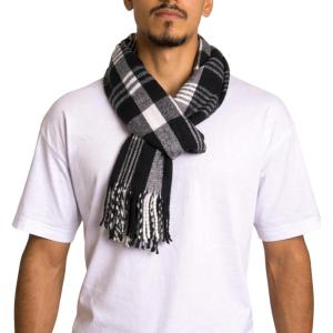 Alpine Swiss Mens Scarf Soft Knit Winter Scarves Plaid Striped or Solid Neck Covering Long Warm Stylish(Black Plaid)