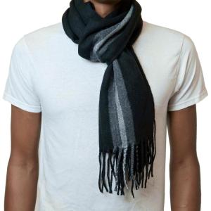 Alpine Swiss Mens Scarf Soft Knit Winter Scarves Plaid Striped or Solid Neck Covering Long Warm Stylish(Black Stripe)
