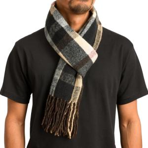 Alpine Swiss Mens Scarf Soft Knit Winter Scarves Plaid Striped or Solid Neck Covering Long Warm Stylish(Brown Navy)