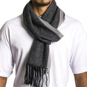 Alpine Swiss Mens Scarf Soft Knit Winter Scarves Plaid Striped or Solid Neck Covering Long Warm Stylish(Gray)