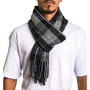 Alpine Swiss Mens Scarf Soft Knit Winter Scarves Plaid Striped or Solid Neck Covering Long Warm Stylish(Gray Plaid)