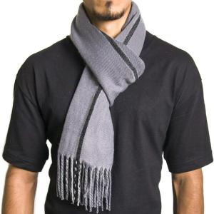 Alpine Swiss Mens Scarf Soft Knit Winter Scarves Plaid Striped or Solid Neck Covering Long Warm Stylish(Gray Stripe)