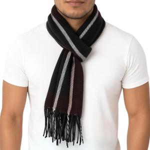 Alpine Swiss Mens Scarf Soft Knit Winter Scarves Plaid Striped or Solid Neck Covering Long Warm Stylish(Navy Gray Maroon)