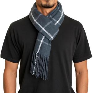Alpine Swiss Mens Scarf Soft Knit Winter Scarves Plaid Striped or Solid Neck Covering Long Warm Stylish(Navy Grid)