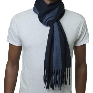 Alpine Swiss Mens Scarf Soft Knit Winter Scarves Plaid Striped or Solid Neck Covering Long Warm Stylish(Navy Stripe)
