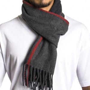 Alpine Swiss Mens Scarf Soft Knit Winter Scarves Plaid Striped or Solid Neck Covering Long Warm Stylish(Red Stripe)