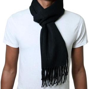Alpine Swiss Mens Scarf Soft Knit Winter Scarves Plaid Striped or Solid Neck Covering Long Warm Stylish(Solid Black)
