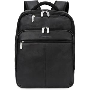 Alpine Swiss Olsen 13” Laptop Travel Backpack Genuine Leather Slim Business Travel Carry On Daypack(Black)