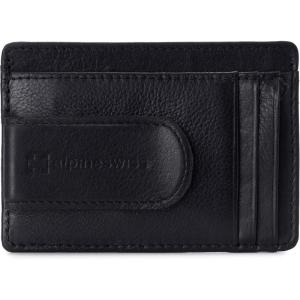 Alpine Swiss RFID Dermot Money Clip Front Pocket Wallet For Men Leather Hampton Collection Glossy Nappa Black(Black)