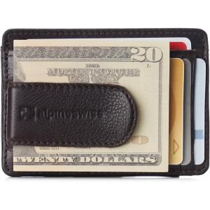 Alpine Swiss RFID Dermot Money Clip Front Pocket Wallet For Men Leather Hampton Collection Glossy Nappa Black(Brown)