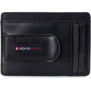 Alpine Swiss RFID Dermot Money Clip Front Pocket Wallet For Men Leather Hampton Collection Glossy Nappa Black(Glossy Nappa Black)