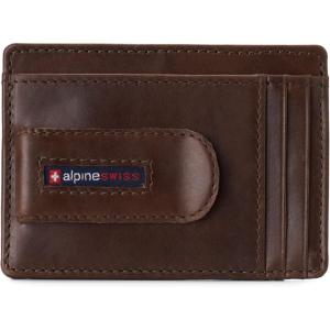 Alpine Swiss RFID Dermot Money Clip Front Pocket Wallet For Men Leather Hampton Collection Glossy Nappa Black(Glossy Nappa Brown)