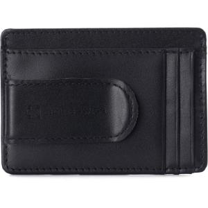 Alpine Swiss RFID Dermot Money Clip Front Pocket Wallet For Men Leather Hampton Collection Glossy Nappa Black(Smooth Finish Black)