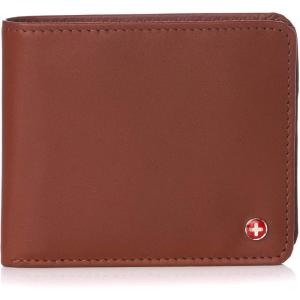 Alpine Swiss RFID Mathias Mens Wallet Deluxe Capacity Passcase Bifold With Divided Bill Section Camden Collection Smooth Finish Tan(Smooth Finish Tan)