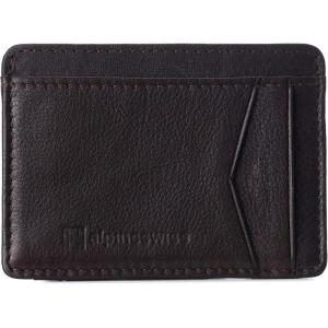 Alpine Swiss RFID Minimalist Oliver Front Pocket Wallet For Men Leather Hampton Collection Glossy Nappa Black(Brown)