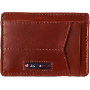Alpine Swiss RFID Minimalist Oliver Front Pocket Wallet For Men Leather Hampton Collection Glossy Nappa Black(Glossy Nappa Tan)