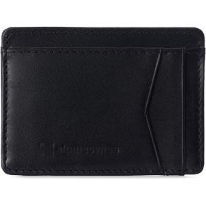 Alpine Swiss RFID Minimalist Oliver Front Pocket Wallet For Men Leather Hampton Collection Glossy Nappa Black(Smooth Finish Black)