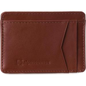 Alpine Swiss RFID Minimalist Oliver Front Pocket Wallet For Men Leather Hampton Collection Glossy Nappa Black(Smooth Finish Tan)
