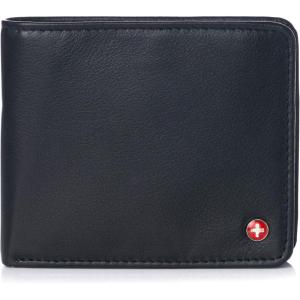 Alpine Swiss RFID Protected Men’s Max Coin Pocket Bifold Wallet with Divided Bill Section Comes in a Gift Box(Soft Nappa Black)