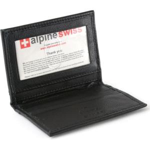 Alpine Swiss Thin Front Pocket Wallet Business Card Case 2 ID Window 6 Card Slot Black(Black)