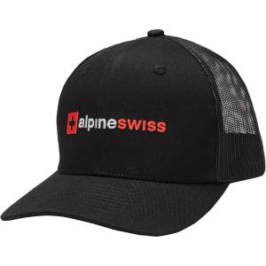 Alpine Swiss Trucker Hat Snapback Mesh Back Cap Adjustable Breathable Casual Baseball Cap(Embroidered Black)