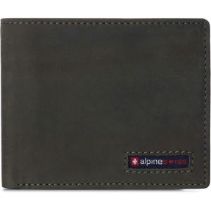Alpine Swiss Wallet for Men Nolan Commuter Bifold Dual ID Windows for License Work Badge RFID Protection Divided Bill Section Gift Boxed Nubuck Black(Nubuck Olive)