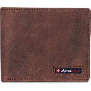 Alpine Swiss Wallet for Men Nolan Commuter Bifold Dual ID Windows for License Work Badge RFID Protection Divided Bill Section Gift Boxed Nubuck Black(Nubuck Tan)