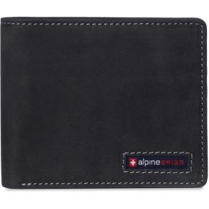 Alpine Swiss Wallet for Men Nolan Commuter Bifold Dual ID Windows for License Work Badge RFID Protection Divided Bill Section Gift Boxed Nubuck Black(Nubuck Black)