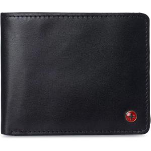Alpine Swiss Wallet for Men Nolan Commuter Bifold Dual ID Windows for License Work Badge RFID Protection Divided Bill Section Gift Boxed Nubuck Black(Smooth Finish Black)
