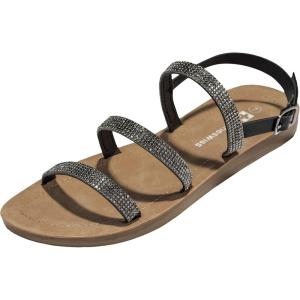 Alpine Swiss Womens Flat Strappy Rhinestone Sandals Gladiator Shoes(Black)