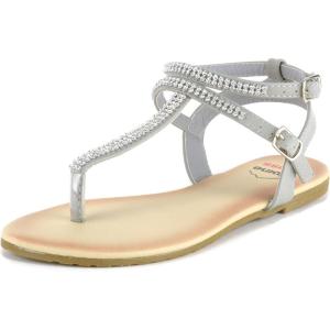 Alpine Swiss Womens Slingback T-Strap Rhinestone Ankle Strap Thong Sandals(Grey)