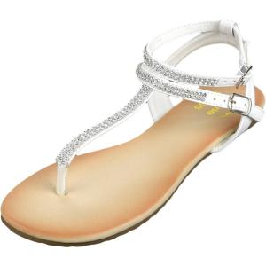Alpine Swiss Womens Slingback T-Strap Rhinestone Ankle Strap Thong Sandals(White)
