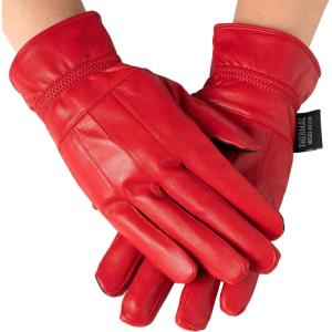 Alpine Swiss Womens Touch Screen Gloves Leather Phone Texting Glove Thermal Warm(Red)