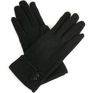 Alpine Swiss Womens Wool & Leather Trim Touch Screen Dressy Button Gloves Blk L