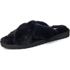 Alpine Swiss Fiona Womens Fuzzy Fluffy Faux Fur Slippers Memory Foam Indoor House Shoes(Black)