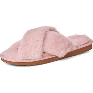 Alpine Swiss Fiona Womens Fuzzy Fluffy Faux Fur Slippers Memory Foam Indoor House Shoes(Peach)